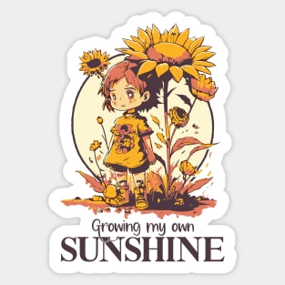 "Growing My Own Sunshine", Cute Gardening Anime Style Sticker